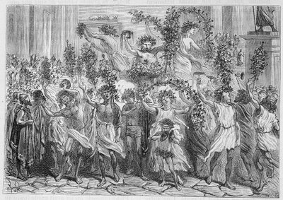 Święta Bachusa (Bacco) w Atenach (starożytna Grecja) - w „Cuda przemysłu” Louisa Figuiera, Paryż autorstwa Unknown artist