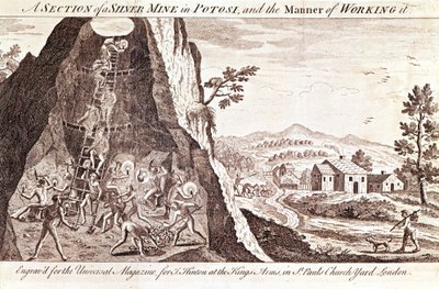 Kopalnie srebra w Potosi w Boliwii. Grawerowanie z XIX wieku. autorstwa Unknown artist