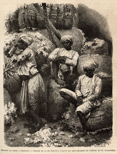 Robotnicy Parsi w spoczynku, na targu bawełny w Bombaju, Edouard Charton, wydanie Hachet autorstwa Unknown artist