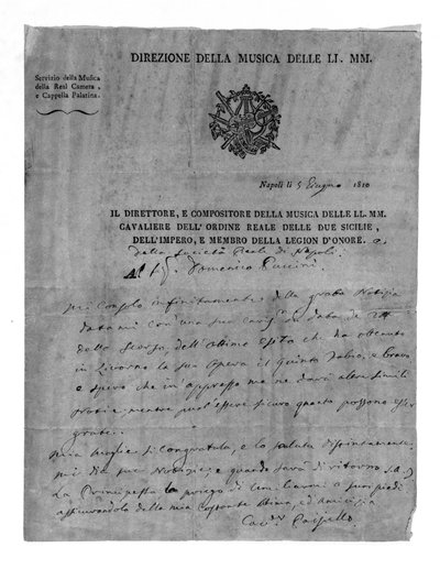 List od Giovanniego Paisiello (lub Paeseello lub Paesieillo) (1740-1816), włoskiego kompozytora u Domenico Pucciniego, dziadka Giacomo Pucciniego. 1810. Muzeum Teatru La Scala w Mediolanie. autorstwa Unknown artist