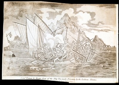 Porucznik Turner i załoga statku "Herbata" uwięzieni przez piratów Ladrone (druk) autorstwa Unknown artist