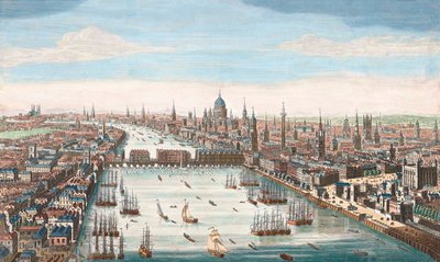 Londyn w XVIII wieku, widok w górę Tamizy do London Bridge i katedry św. Pawła autorstwa Unknown artist