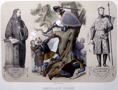 Ludwik VII walczy z Saracenami podczas II krucjaty - litografia, koniec XIX w. autorstwa Unknown artist