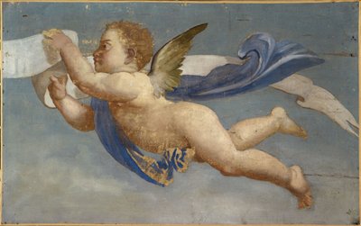 Miłość trzymająca filakterię. Obraz dekoracyjny z lat 1801-1900 (olej na płótnie) autorstwa Unknown artist