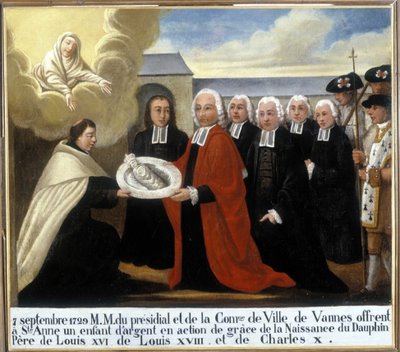 MM du Presidial et de la Commune de Vannes ofiarowuje Świętej Annie srebrne dziecko w dziękczynieniu za narodziny delfina Louis de France (1729-1765), 7 września 1729 r. - Ex-Voto Sainte Anne d