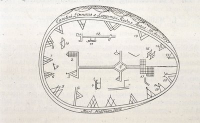 Magiczny bęben szamanów w Laponii, ilustracja książki o podróży Linne autorstwa Unknown artist