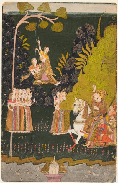 Maharaja Abhai Singh z Marwar (r. 1724–49), Jeździectwo, Oglądanie huśtających się dziewcząt na festiwalu Teej autorstwa Unknown artist