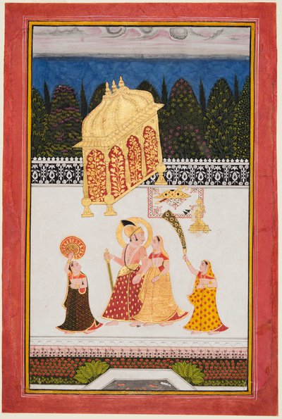 Maharana Ari Singh II z Mewar (r. 1761-1773) ze swoją małżonką na tarasie autorstwa Unknown artist
