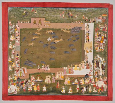 Maharana Sangram Singh II z Mewar (r. 1710–34) i organizuje polowanie na dzika z tygrysami w Sadri autorstwa Unknown artist