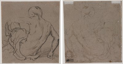 Mężczyzna siedzący na ziemi, widziany z tyłu (recto); Szkic (verso) autorstwa Unknown artist