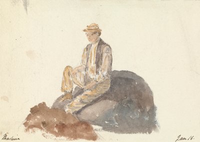Mężczyzna siedzący na skale (Madera, 16 stycznia) autorstwa Unknown artist