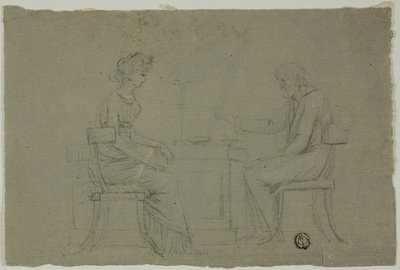 Mężczyzna i kobieta siedzą przy stole autorstwa Unknown artist