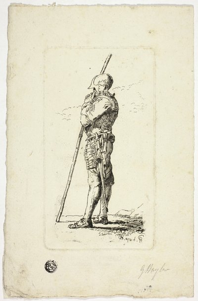 Człowiek w zbroi trzymający kij autorstwa Unknown artist