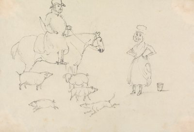 Mężczyzna na koniu ze świniami autorstwa Unknown artist