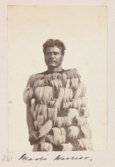 Maoryski wojownik, ok. 1876 r. (zdjęcie czarno-białe) autorstwa Unknown artist