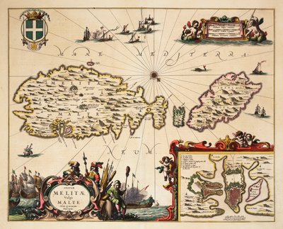 Mapa Malty i Gozo, ok. 1650 r. (kolorowa rycina) autorstwa Unknown artist