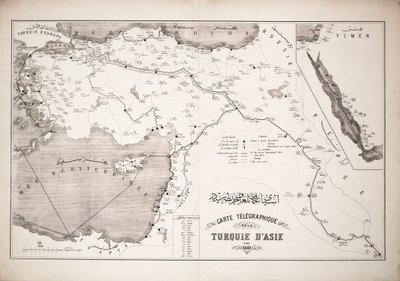 Mapa Turcji przedstawiająca kable i stacje telegraficzne autorstwa Unknown artist