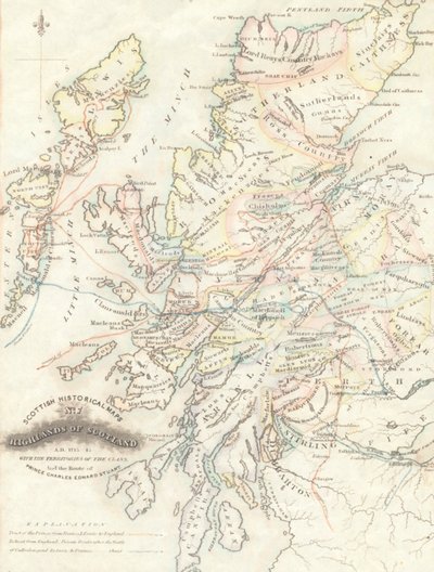 Mapa Highlands of Scotland z terytoriami klanów autorstwa Unknown artist