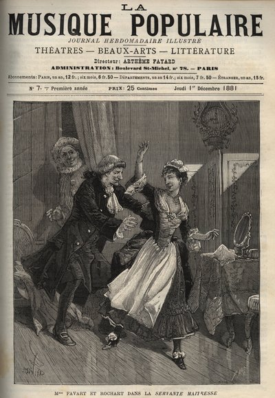 Marie Justine Benoite Duronceray, zwana Madame Favart i Rochart (Rochard) w „Servante Maitresse” (Serva padrona) Pergolese (Giovanni Battista Pergolesi) - grawerowanie w znanym tygodniku „Muzyka popularna”” - 1882 autorstwa Unknown artist