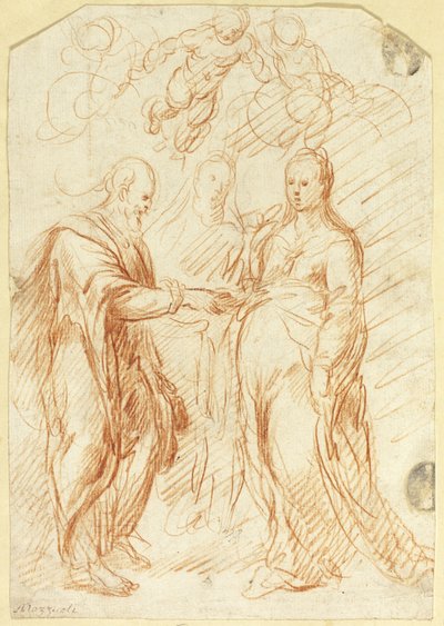 Zaślubiny dziewicy (recto); Szkice dolnej połowy twarzy z profilu (verso) autorstwa Unknown artist