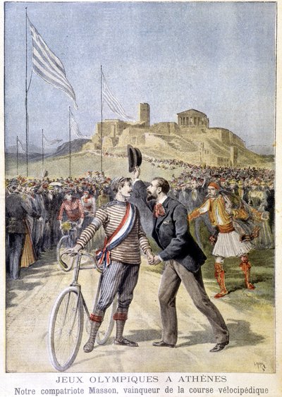 Masson zwycięzca wyścigu welocypedów na Igrzyskach Olimpijskich w Atenach - w „Le Petite Journal” z 26.04.1896 autorstwa Unknown artist