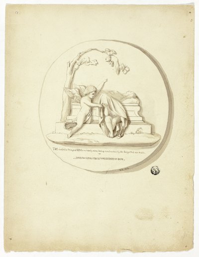 Medalion z dwoma puttami obok grobowca autorstwa Unknown artist