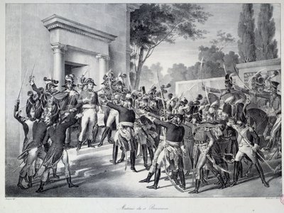 Spotkanie generałów i oficerów w Napoleonie Bonaparte (1769-1821) około godziny 7 rano 18 brumaire Coup d