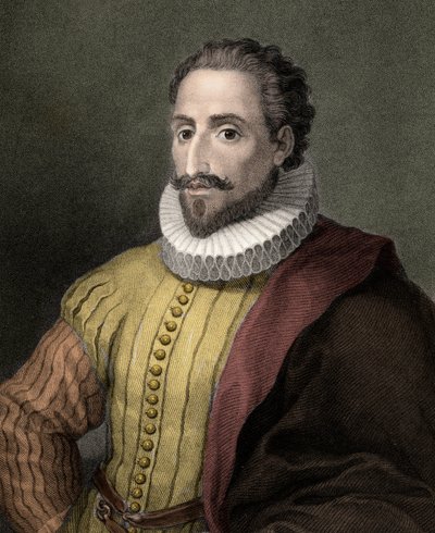 Miguel de Cervantes Saavedra 1547-1616 - rycina - XIX wiek autorstwa Unknown artist