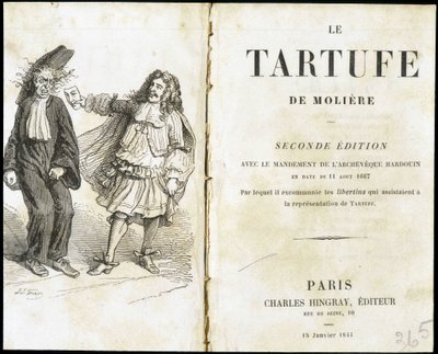 Moliere straszący eklezjastę maską teatralną - Frontispiece du „Tartuffe” (Tartufe) de Molière, wyd. Hingray, Paryż autorstwa Unknown artist