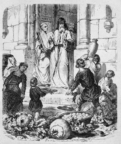 Mnisi zbierają dziesięciny od ludzi – w „Histoire des Popes” Maurice Lachatre autorstwa Unknown artist