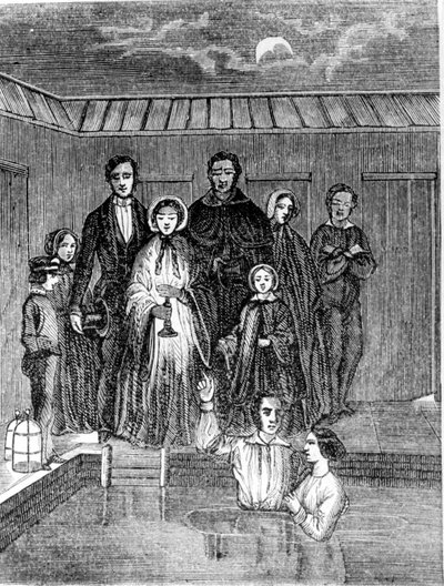 Chrzest mormonów. Grawerowanie z XIX wieku. autorstwa Unknown artist