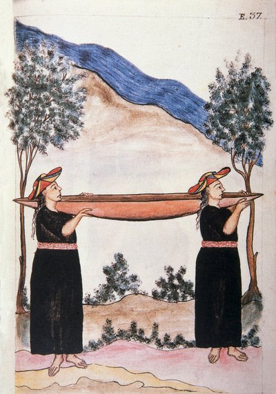 Indianie Moyobamba w kajakach, z książki „Trujillo del Peru” lub „Codex Martinez Companion”, autorstwa Baltazara Martineza Companion i Bujanda, biskupa Trujillo (1782-1785) autorstwa Unknown artist