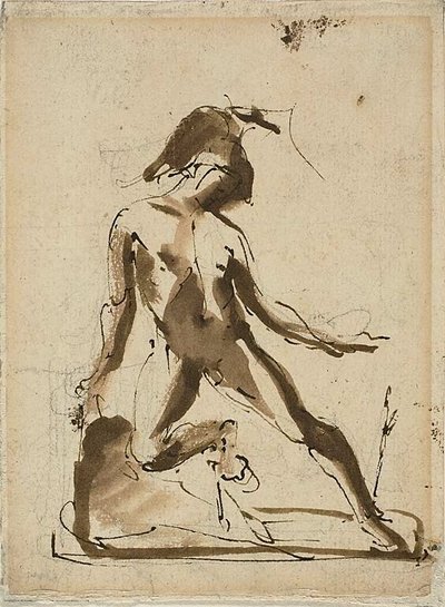Postać mitologiczna: Achilles z lwią skórą (recto); Szkice postaci (verso) autorstwa Unknown artist