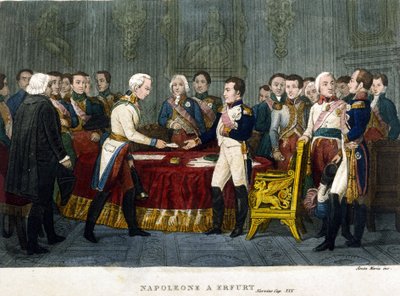 Napoleon I (1769 - 1821) spotkał Aleksandra I w Erfurcie w 1808 roku. autorstwa Unknown artist