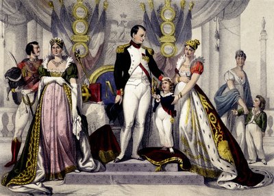 Dynastia napoleońska od 1804 do 1815 r. Józefina, Napoleon I, król Rzymu, Maria Ludwika. Rycina XIX wieku. autorstwa Unknown artist