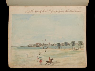 Widok północny na Fort St George z widokiem na czarne miasto”, ok. 1800 (akwarela) autorstwa Unknown artist