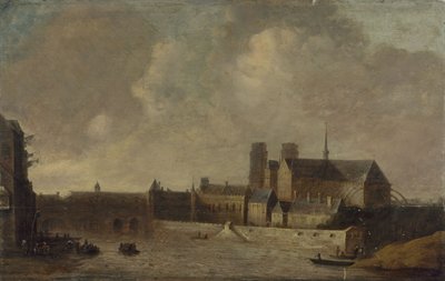 Notre-Dame i Pałac Arcybiskupi widziane z Quai de la Tournelle, ok. 1640 r., dzisiejsza 4. dzielnica, między 1635 a 1645 r. (olej na drewnie) autorstwa Unknown artist