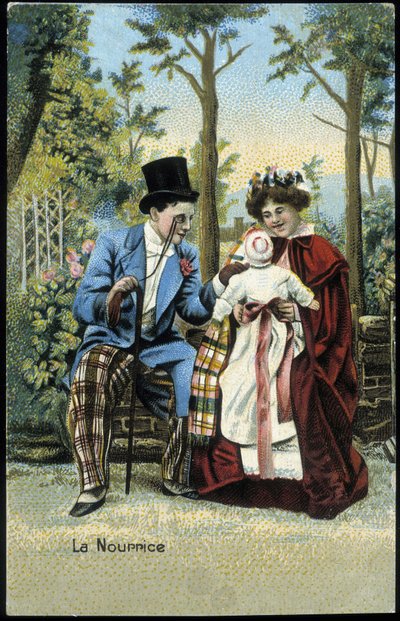 Pielęgniarka z dzieckiem rozmawiająca z mężczyzną w parku - chrom., koniec XIX w. autorstwa Unknown artist