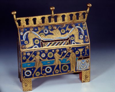 Przedmiot sztuki: Polowanie na emalię, złoto i miedź autorstwa św. Tomasza Becketa (1118-1170), arcybiskupa Canterbury. Jest dekoracją przedstawień zabójstwa Archeveque 29.12.1170 w katedrze Cantorbery i jej pogrzebu. ok. 1220 autorstwa Unknown artist