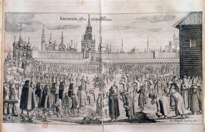 Oficjalna ceremonia z paradą na Kremlu. Rycina z XVII wieku. Biblioteka rosyjska autorstwa Unknown artist