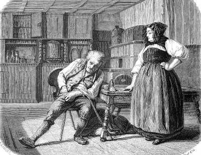 Stary człowiek w gospodzie we Francji, szuka w kieszeni pieniędzy na opłacenie rachunku autorstwa Unknown artist