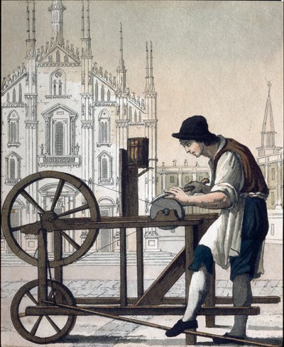 Stary handel: szlifierka nożowa (litografia) autorstwa Unknown artist