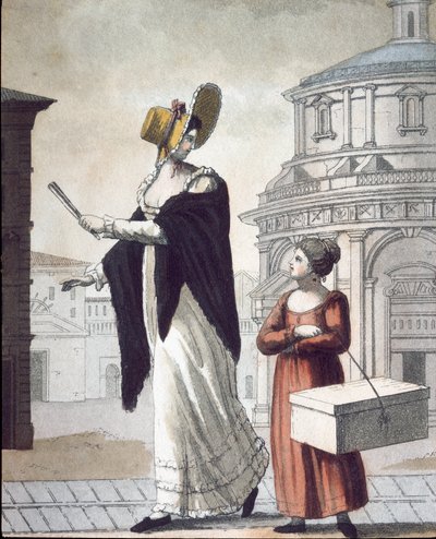 Stary handel: modista i jej asystent. (Litografia autorstwa Unknown artist