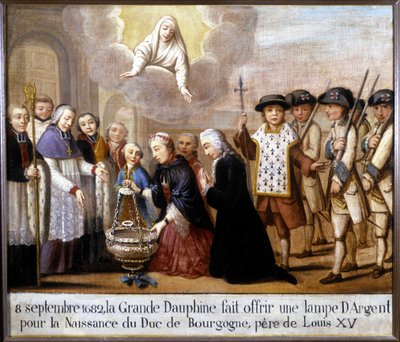 8 września 1682 r. wielki delfin ofiarował srebrną lampę z okazji narodzin księcia Burgundii (Louis de France autorstwa Unknown artist