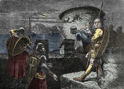 Na poszukiwania ludzi z północy - straż przednia (Varangian) obserwuje horyzont za fortyfikacjami autorstwa Unknown artist