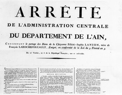 Rozkaz administracji centralnej departamentu Ain - Rochefoucauld Family Archives. autorstwa Unknown artist