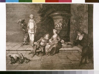 Oryginalny grawerunek z Pierrotem po lewej stronie autorstwa Unknown artist