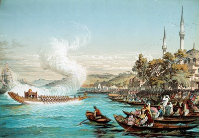 Imperium Osmańskie: uczta morska w Konstantynopolu. Litografia XIX wieku. Biblioteka Sztuki Dekoracyjnej, Paryż autorstwa Unknown artist