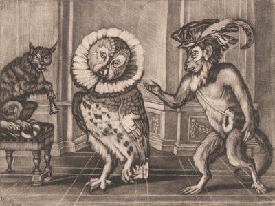 Sowa, małpa i kot z Mezzotintoes autorstwa Smitha, tom. III autorstwa Unknown artist