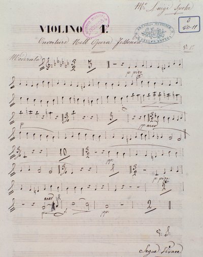 Strona partytury muzycznej na pierwsze skrzypce w uwerturze opery Jessonda Louisa Spohra autorstwa Unknown artist